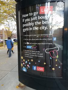 A FB Live ad at a Boston bus stop