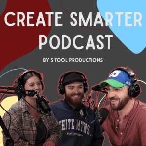 Three people talking into podcast microphones