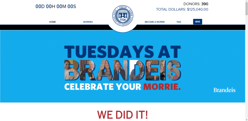 Screenshot of Tuesdays at Brandeis website