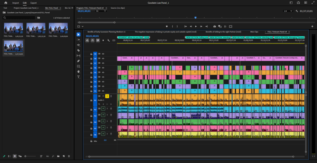 Premiere pro timeline for a round table discussion